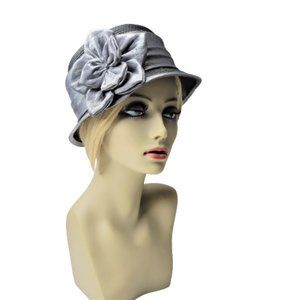 Grey Dress Hat Church Hat with Satin Flower Rosette One Size